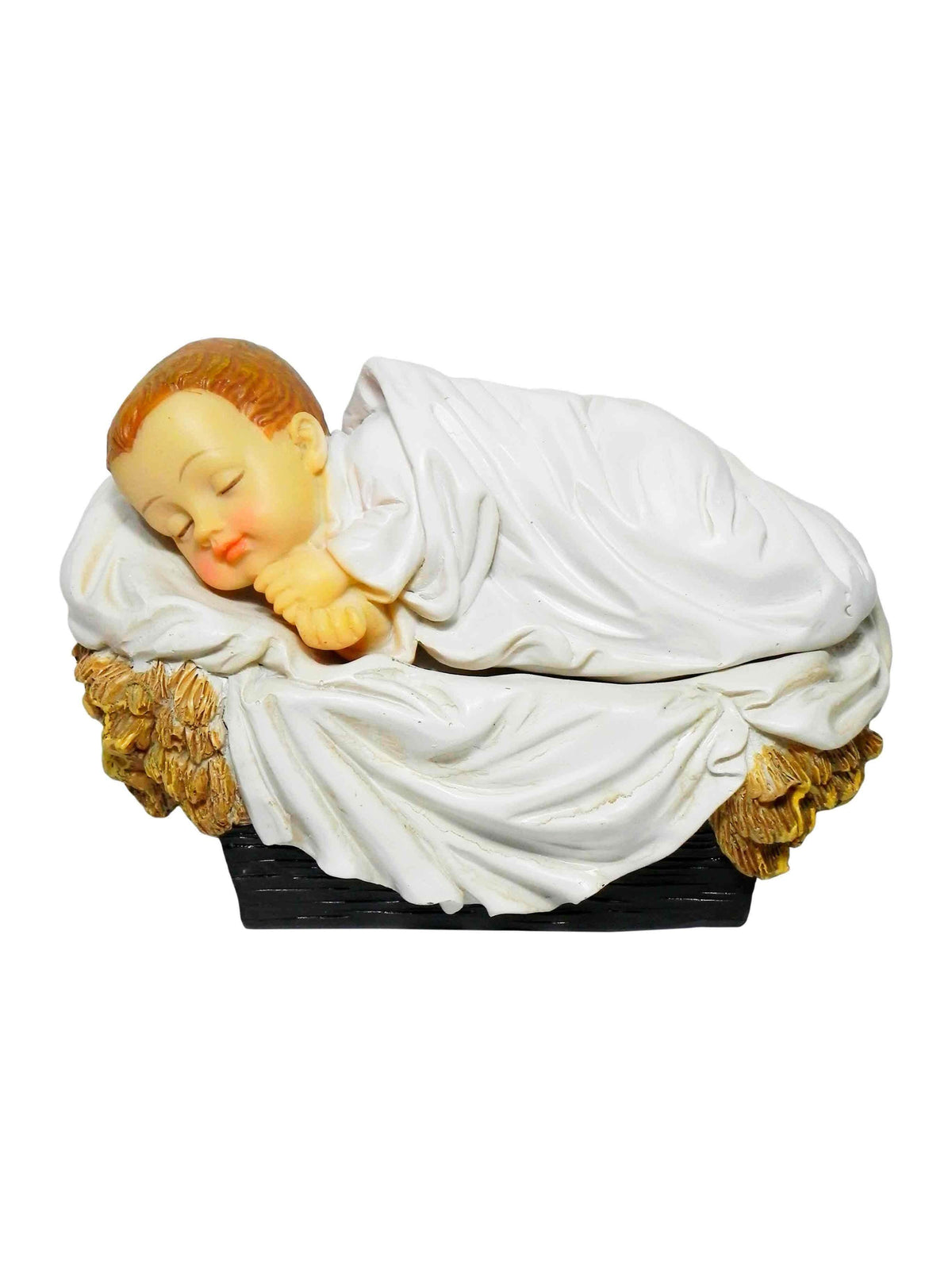 Menino Jesus Dormindo com Manjedoura de Resina 21,5 x  12 cm
